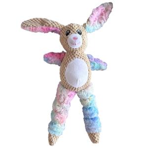 Hundleksak kanin, mjuk plysch i regnbågens färger. Längd ca 40 cm, med pipljud.