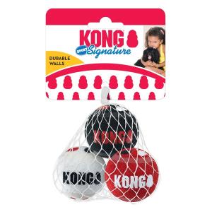KONG Signature Sports balls i 3-pack, hundleksaker utan pipljud. Storlek small, diameter ca 5 cm.