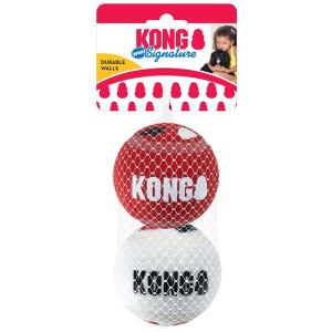 KONG Signature Sports balls i 2-pack, hundleksaker utan pipljud. Storlek large, diameter ca 8 cm.