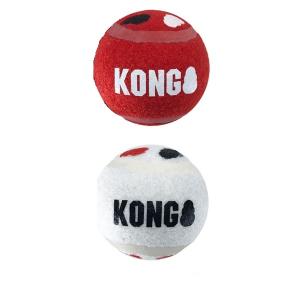 KONG Signature Sports balls i 2-pack, hundleksaker utan pipljud. Storlek large, diameter ca 8 cm.