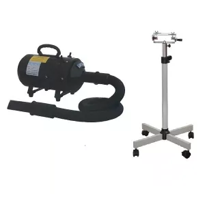 Golvfön, svart hundfön / blaster med vitt golvstativ