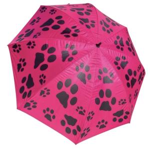 Milo paraply / parasoll rosa med svarta tassar. Diameter 140 cm.