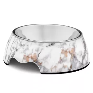 Hundskål Noelle i melamin, 400 ml – marmorerad vit/grafit/koppar