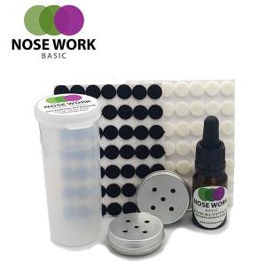 Nose Work Specialkit 1,10 ml hydrolat eukalyptus, 2 st behållare S med magnet, 96 st tassar 10 mm, förvaringsburk för hydrolatflaskan