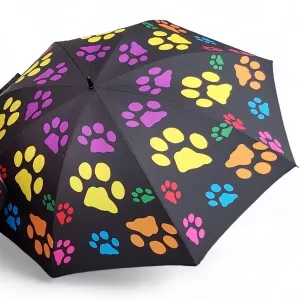 Paraply/Parasoll Milo Svart- färgglada tassar