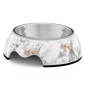 Hundskål Petite Noelle i melamin, 200 ml – marmorerad vit/grafit/koppar