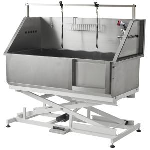 Elektriskt höj- och sänkbart hundbadkar i rostfritt stål med skjutdörr till höger, 150 cm.