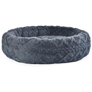 Rund hundbädd i grå, jaquardvävd plysch, diameter 76 cm