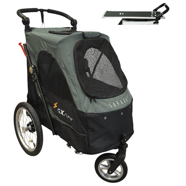 Safari hundvagn med avtagbart trimbord, strolller i olivgrönt och svart, maxlast 30 kg
