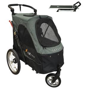 Safari hundvagn med avtagbart trimbord, strolller i olivgrönt och svart, maxlast 30 kg