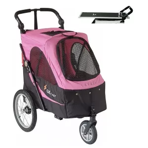 Hundvagn Safari med avtagbart trimbord - rosa/svart - Medium