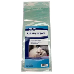 Show Tech Plastic wraps hologram skyddsark för hundpäls, skimrande i blå toner. 100-pack, 15x40 cm.