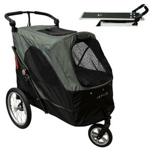 Skyline hundvagn med avtagbart trimbord, strolller i olivgrönt och svart, maxlast 45 kg