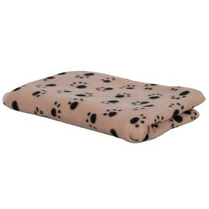 Stella hundfilt fleece ljusbrun med svarta tassar 140x100 cm