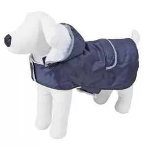 Teddy hundtäcke med teddyfoder och avtagbar huva - blå/vintervit