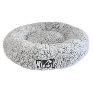 Rund hundbädd i ljusgråmelerat teddytyg, diameter 43 cm