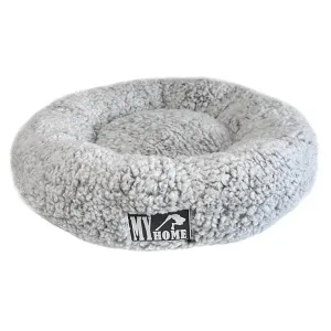 Rund hundbädd i ljusgråmelerat teddytyg, diameter 43 cm