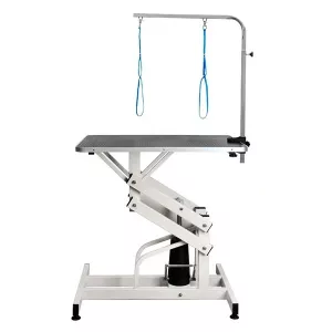 Hydrauliskt höj- och sänkbart trimbord med trimgalge, längd 120 cm