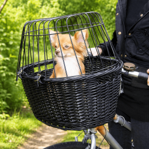 Trixie Cykelkorg front flätad pil med galler - svart