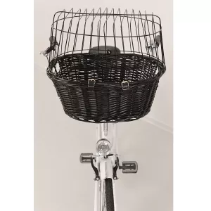 Trixie Cykelkorg front flätad pil med galler - svart