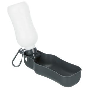 Trixie vattenflaska med grå drickskål Dog on Tour. Reseflaska för hund, rymmer 250 ml.