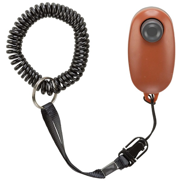 Trixie Soft klicker med mjuk, konsekvent klickton. Kopparfärgad med svart, avtagbart armband.