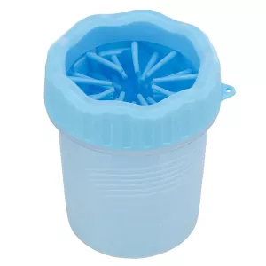 Trixie tasstvätt, transparent plastbehållare och blå silikonborst