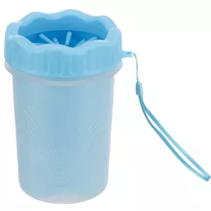 Trixie tasstvätt, transparent plastbehållare och blå silikonborst