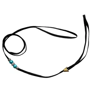 Utställningskoppel med halsögla, med pärlor - svart/turkos