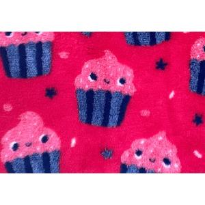 Vetbed Cupcakes, rosa med blå cupcakes. Hundfäll med gummerad baksida. 50x75 cm.