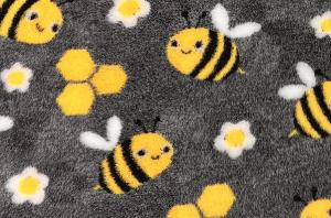 Vetbed hundfäll grå med humlor och blommor, gummerad baksida, 50x75 cm