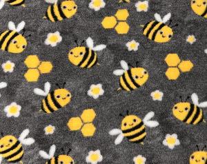 Vetbed hundfäll grå med humlor och blommor, gummerad baksida, 100x150 cm