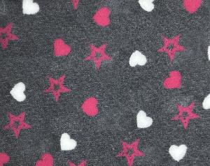 Vetbed hundfäll Sirius gråmelerad med rosa stjärnor, rosa och vita hjärtan. Gummerad baksida.