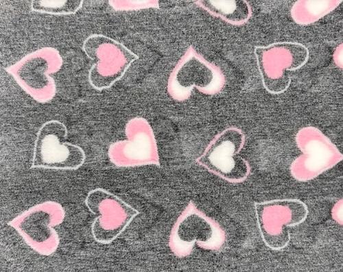 Vetbed Gråmelerad - Rosa/vita hjärtan