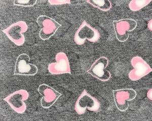 Vetbed hundfäll gråmelerad med rosa och vita hjärtan, gummerad baksida