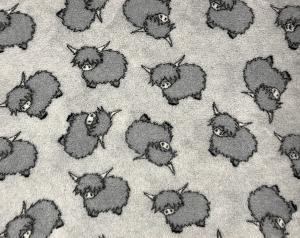 Vetbed hundfäll ljusgrå med Highland cattle, gummerad baksida