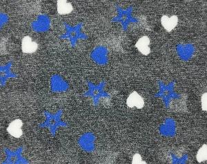 Vetbed hundfäll Sirius gråmelerad med blå stjärnor, blå och vita hjärtan. Gummerad baksida.