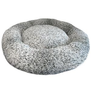 Rund hundbädd i melerat teddytyg i grått och skogsgrönt, diameter 76 cm