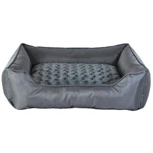Hundbädd grå, utsida i oxford nylon och insida i plysch, 63x50x17 cm