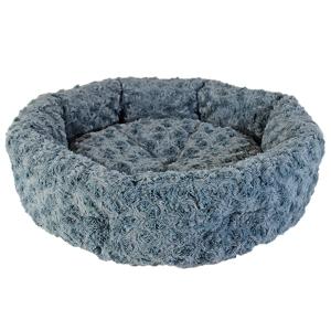 Rund hundbädd i grå, lite lurvig plysch. 48x48x15 cm