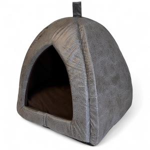 Katt-, hundigloo i brunmelerat konstläder, 32x32x32 cm