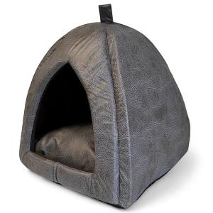 Katt-, hundigloo i brunmelerat konstläder, 32x32x32 cm