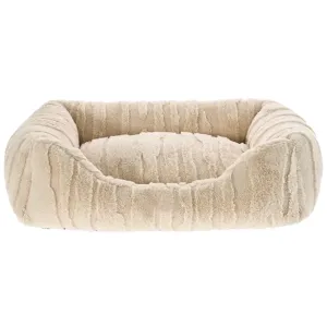 Hundbädd i beige plysch, avtagbart yttertyg. 75x58x19 cm
