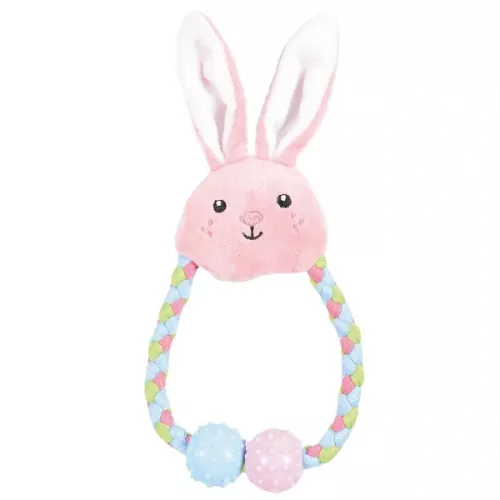 Zolux Puppy Rosa kanin med gummibollar och pipljud – hundleksak