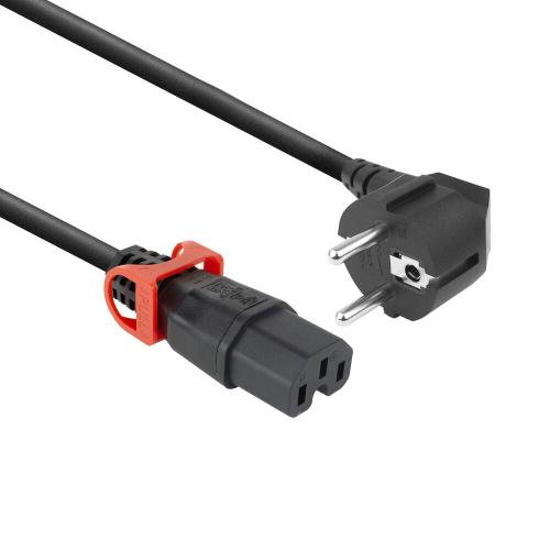Apparatkabel Dual LOCK+ SL C15 rak LOCK+ - Schuko vinklad / SVART