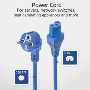 Apparatkabel Schuko vinklad-C15 rak - BLÅ