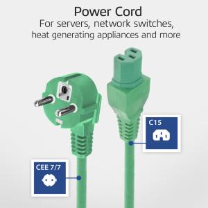 Apparatkabel Schuko vinklad-C15 rak - Grön