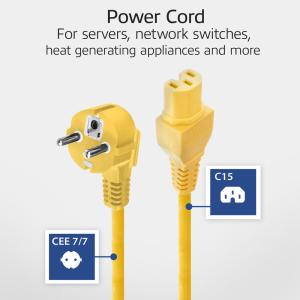 Apparatkabel Schuko vinklad-C15 rak - Gul