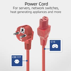 Apparatkabel Schuko vinklad-C15 rak - RÖD