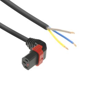 Apparatkabel C13 vinklad uppåt IEC LOCK+ - öppen ände - SVART